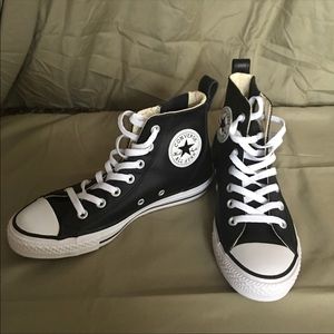 Black Leather Converse Hightop Sneakers
